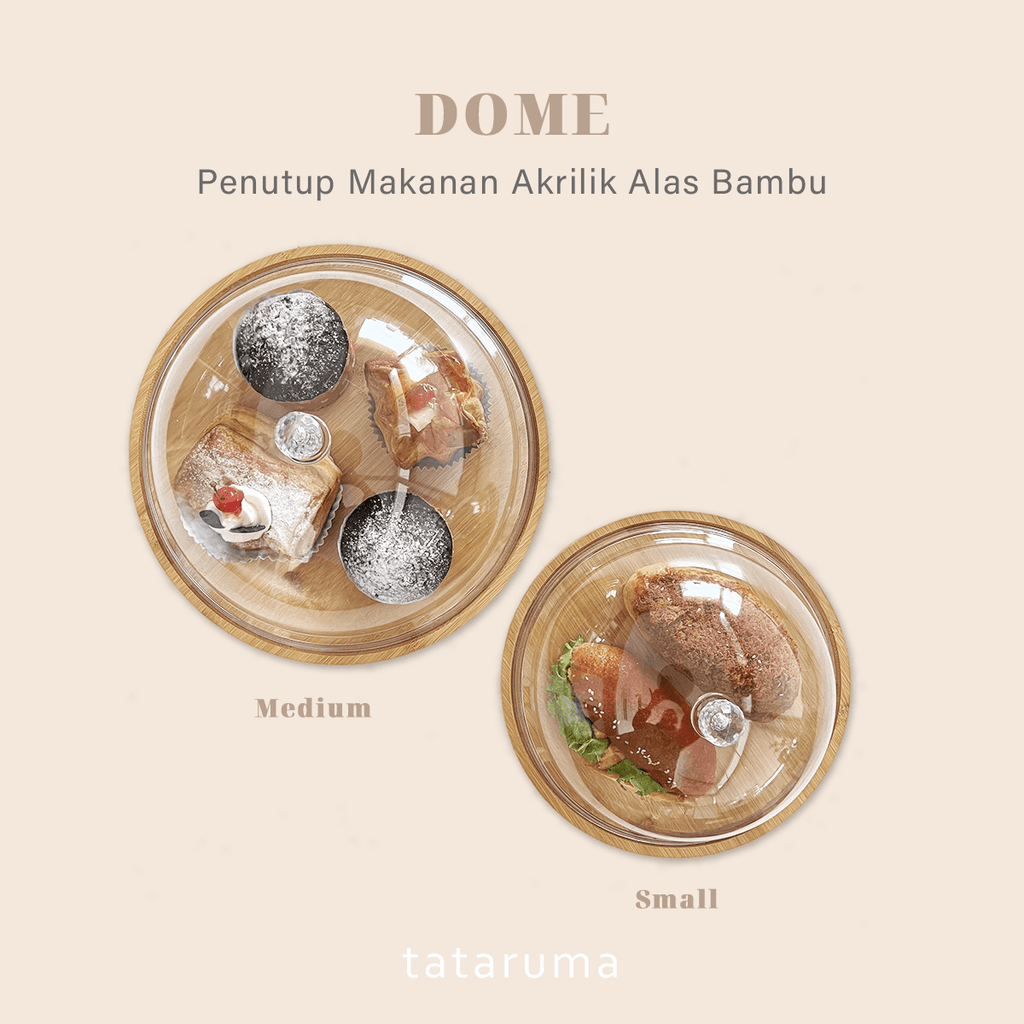 DOME BUNDLING - Penutup Makanan Kue Roti Akrilik Alas Bambu  Anti Serangga dan Debu