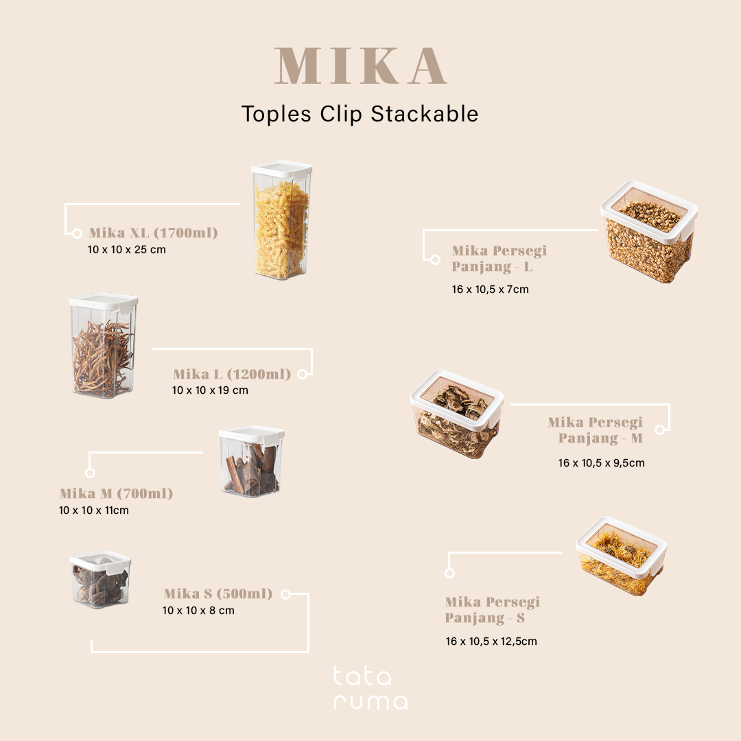 MIKA - Toples Transparan / Clear Storage Jar Clip Stackable Minimalis