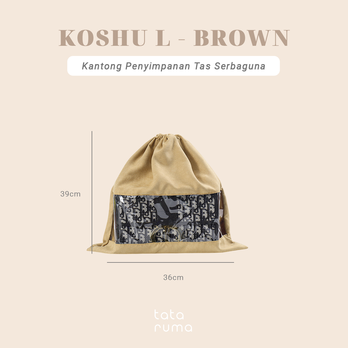 KOSHU BLUDRU - Organizer Tas Bludru Serut Transparan Kantong PVC Anti Debu Lembab