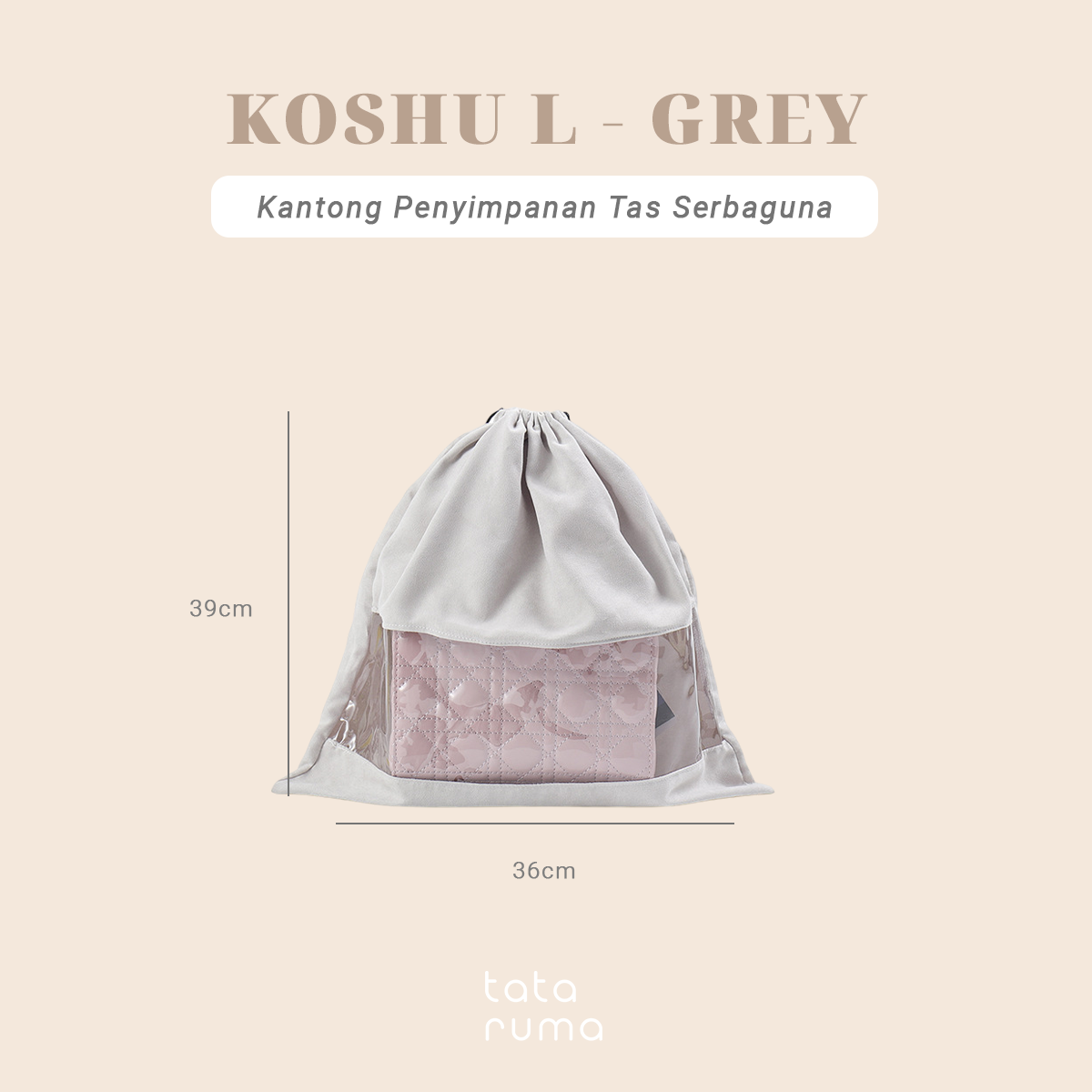 KOSHU BLUDRU - Organizer Tas Bludru Serut Transparan Kantong PVC Anti Debu Lembab