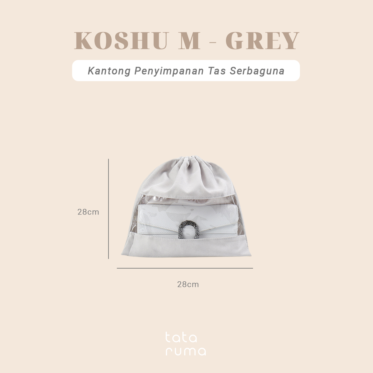 KOSHU BLUDRU - Organizer Tas Bludru Serut Transparan Kantong PVC Anti Debu Lembab
