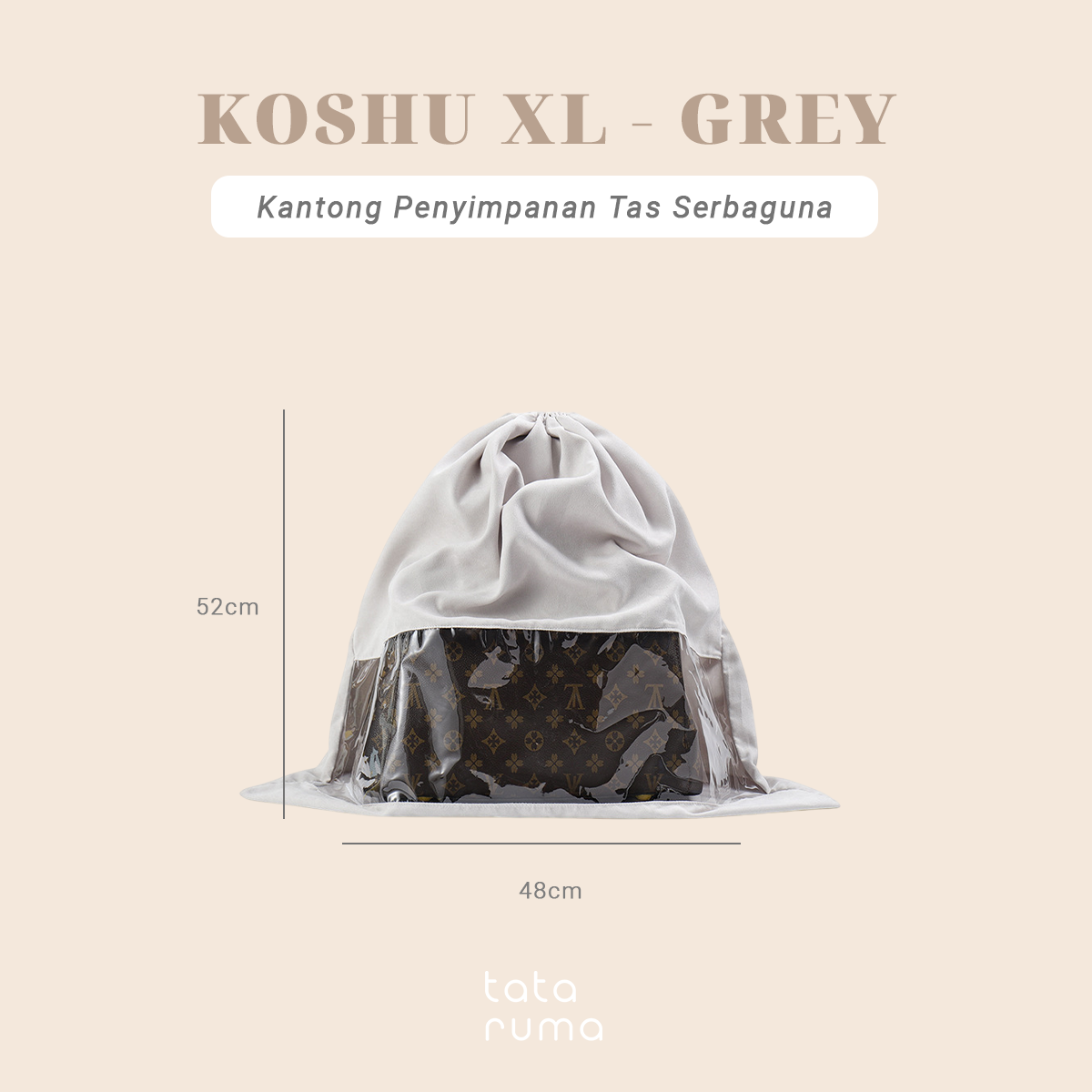 KOSHU BLUDRU - Organizer Tas Bludru Serut Transparan Kantong PVC Anti Debu Lembab