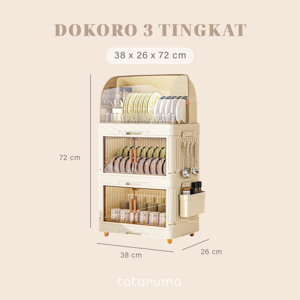 DOKORO - Rak Pengering Piring Gelas Mangkuk Tingkat Tertutup Anti Debu
