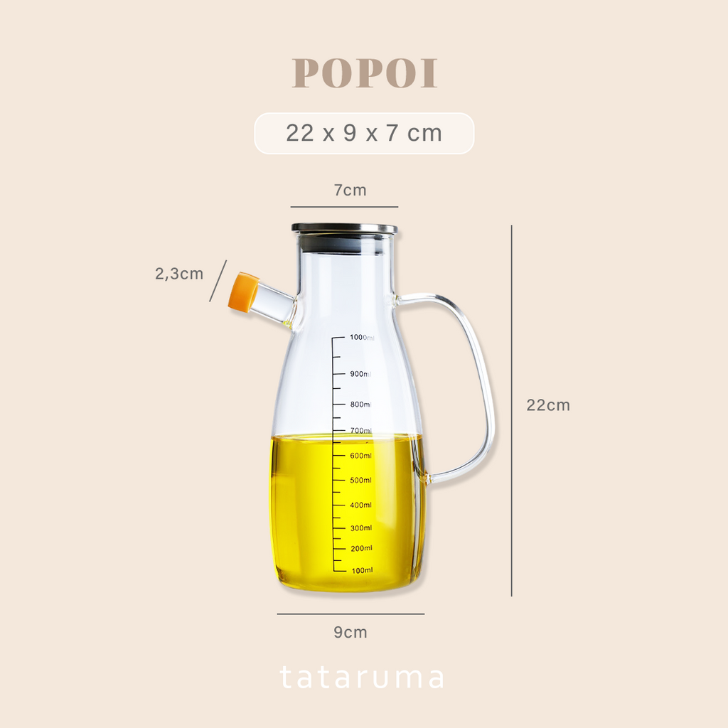 POPOI -Oil Jar Tempat Minyak dengan Penutup Kaca Borosilikat Simpan Kecap Minyak Wijen Cuka