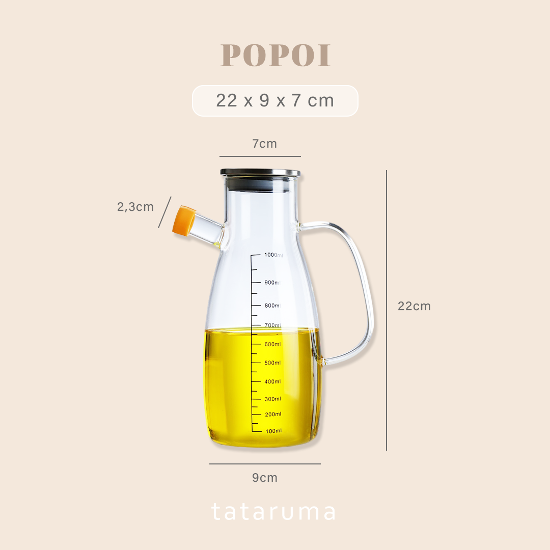 POPOI -Oil Jar Tempat Minyak dengan Penutup Kaca Borosilikat Simpan Kecap Minyak Wijen Cuka