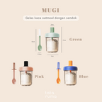 MUGI - Gelas Kaca Overnight Oatmeal Sarapan Cereal 400ml dengan Sendok Silikon