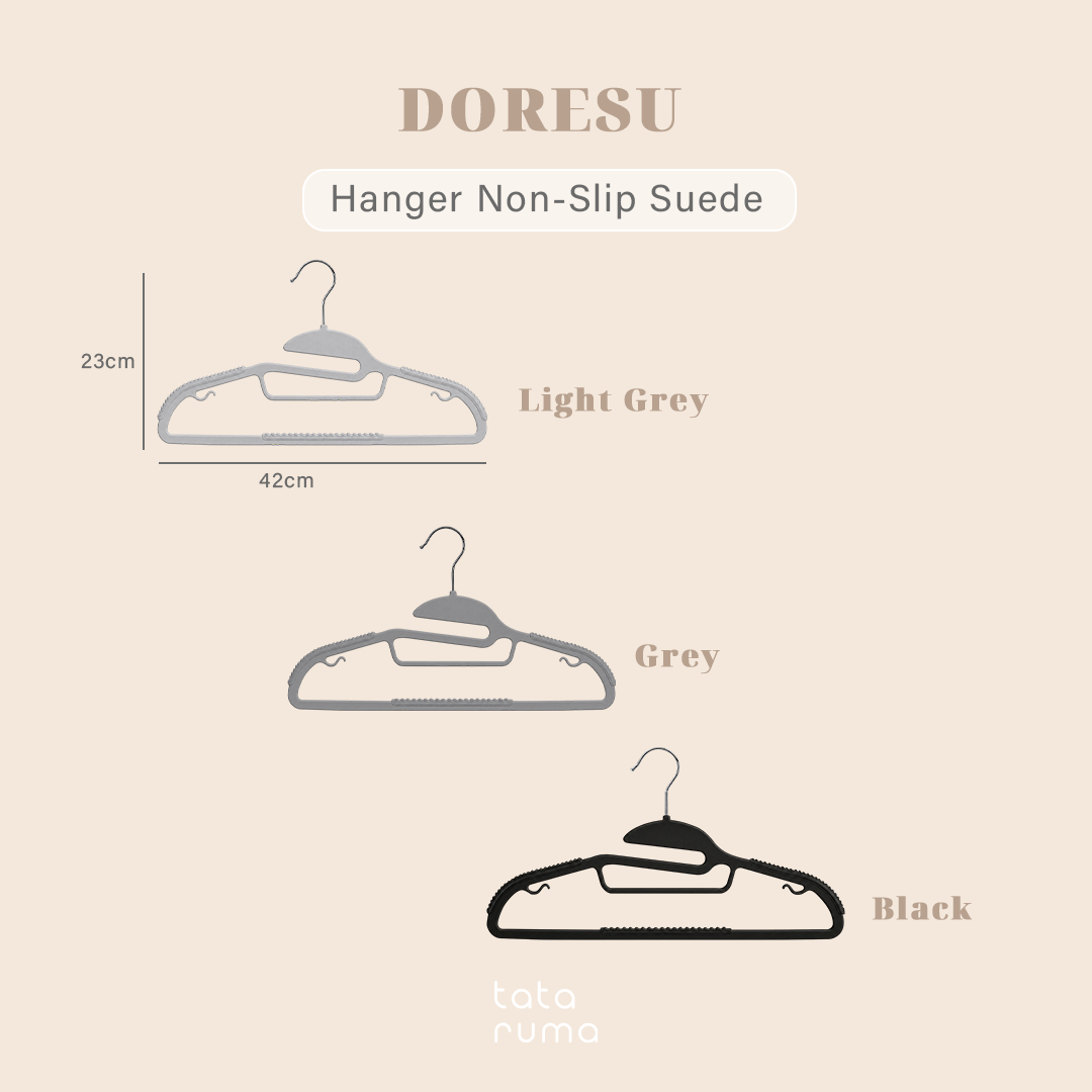 DORESU isi 10pcs - Gantungan Baju Hanger Non-slip Hitam Abu Anti Melorot Licin - 1