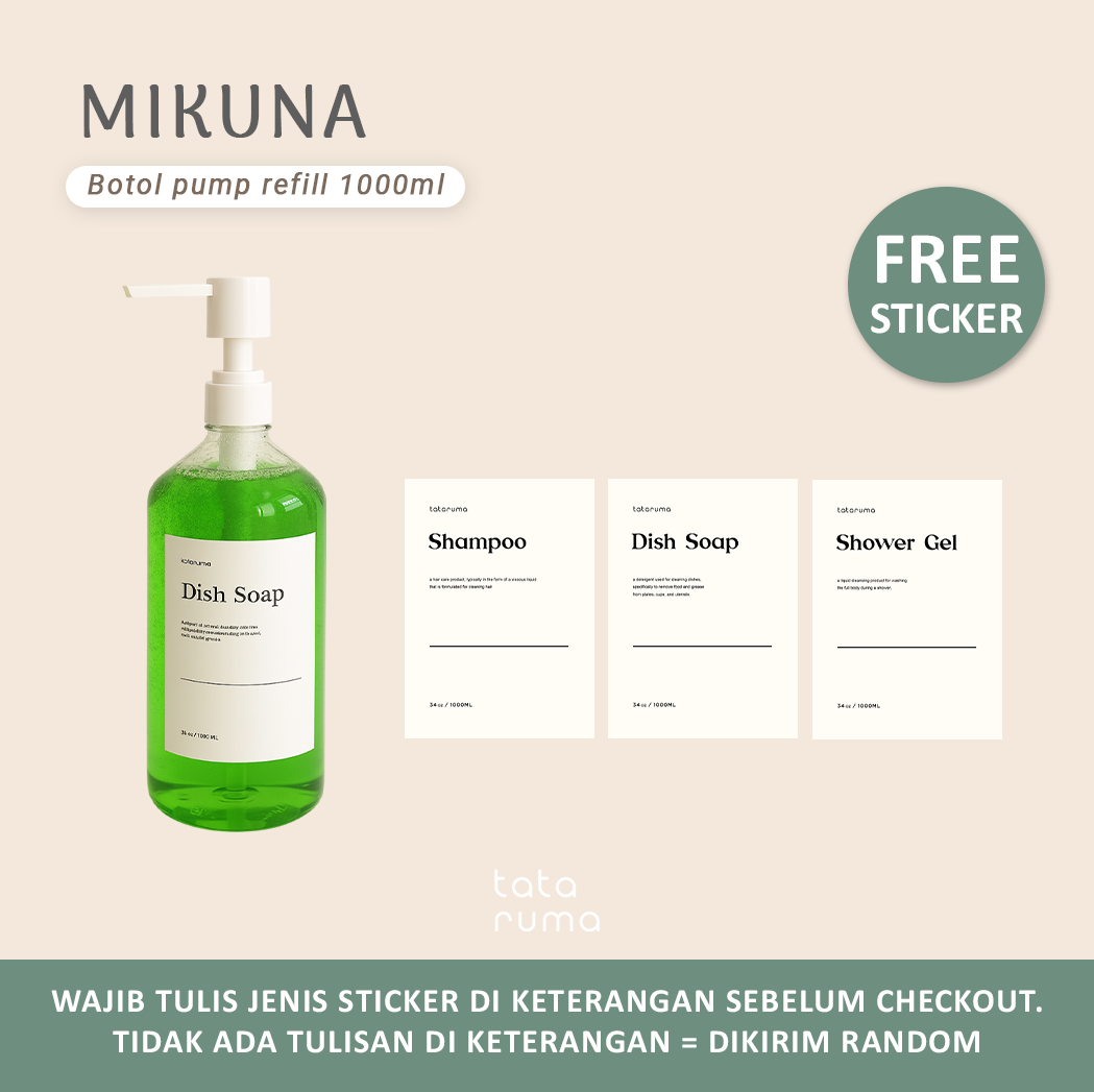 MIKUNA - Botol Pump Refill Plastik 1000ml/1liter Anti Bocor FREE STICKER