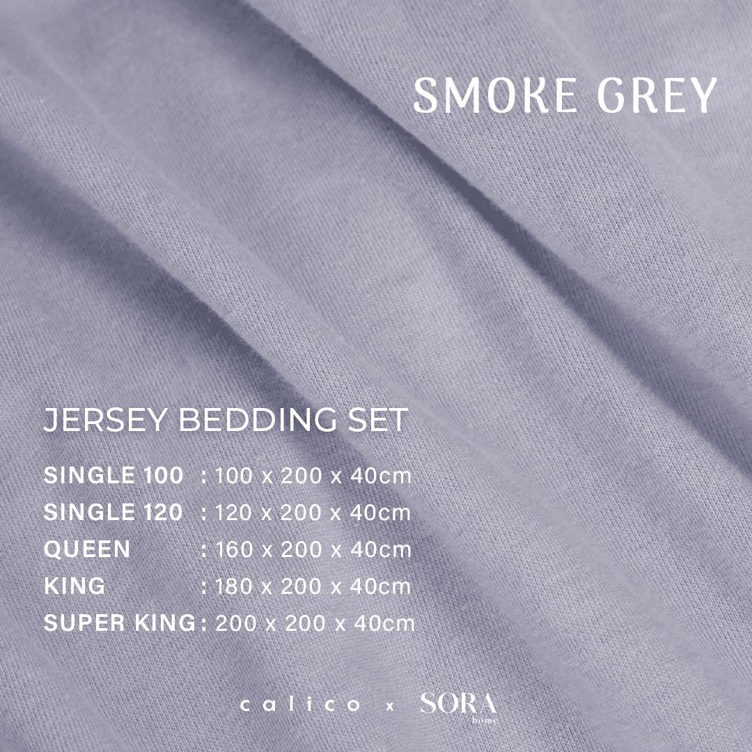 SORA CALICO Jersey Bedding Set - 100% Organic Jersey Cotton Fitted Bed Sheet Pillow Case Bolster Sprei Sarung Bantal Guling Katun Seprei Kaus Lembut Hypoallergenic TATARUMA