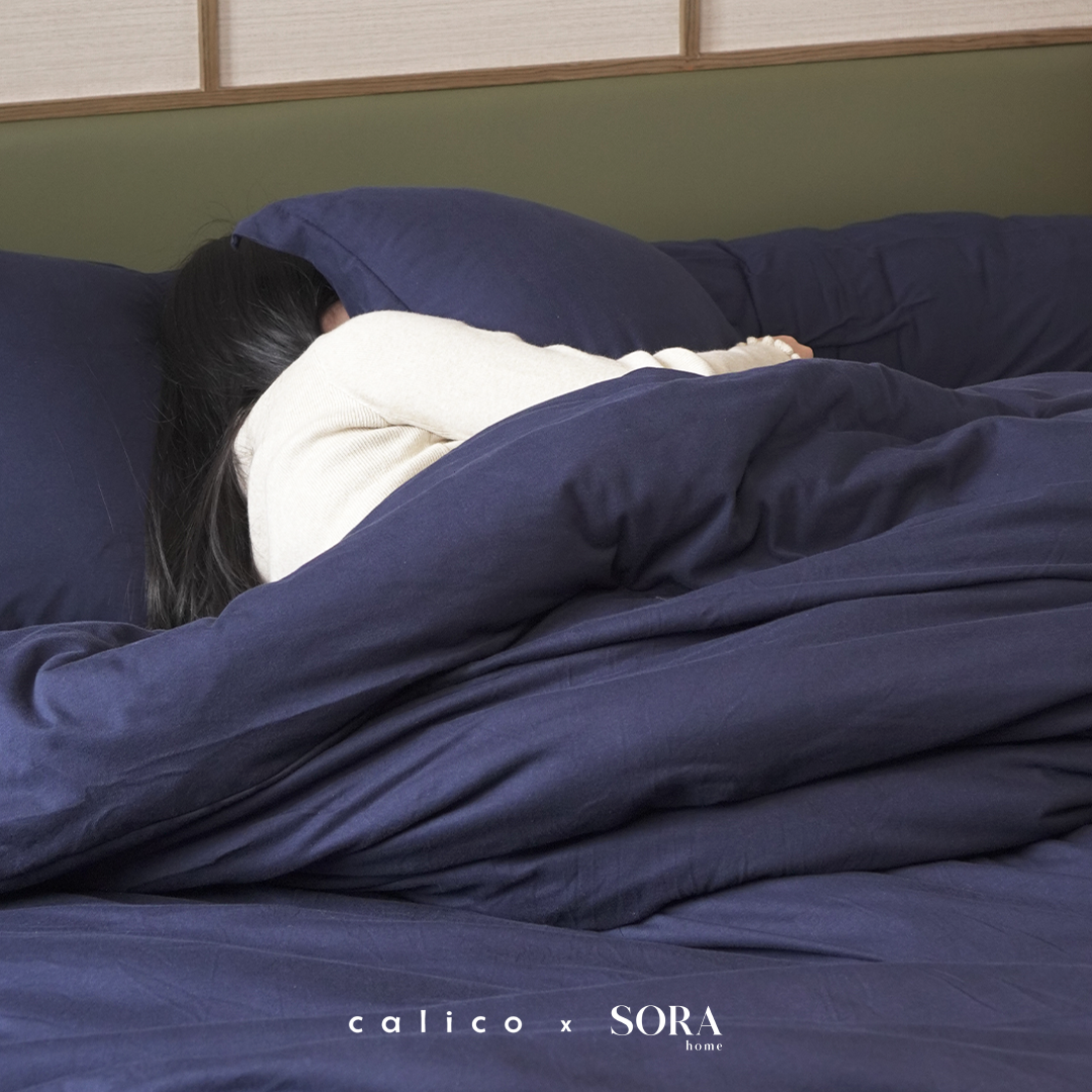 SORA CALICO Jersey Bedding Set - 100% Organic Jersey Cotton Fitted Bed Sheet Pillow Case Bolster Sprei Sarung Bantal Guling Katun Seprei Kaus Lembut Hypoallergenic TATARUMA