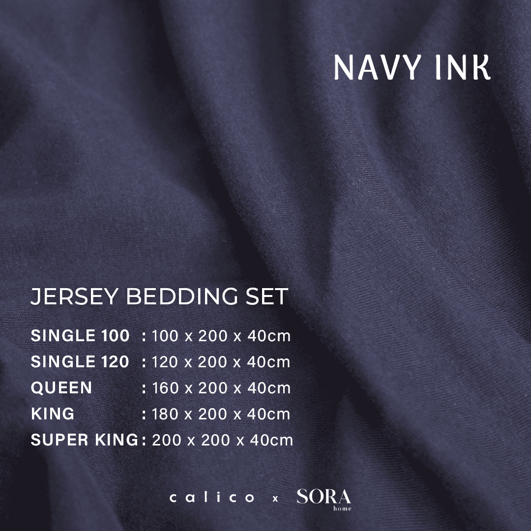 SORA CALICO Jersey Bedding Set - 100% Organic Jersey Cotton Fitted Bed Sheet Pillow Case Bolster Sprei Sarung Bantal Guling Katun Seprei Kaus Lembut Hypoallergenic TATARUMA