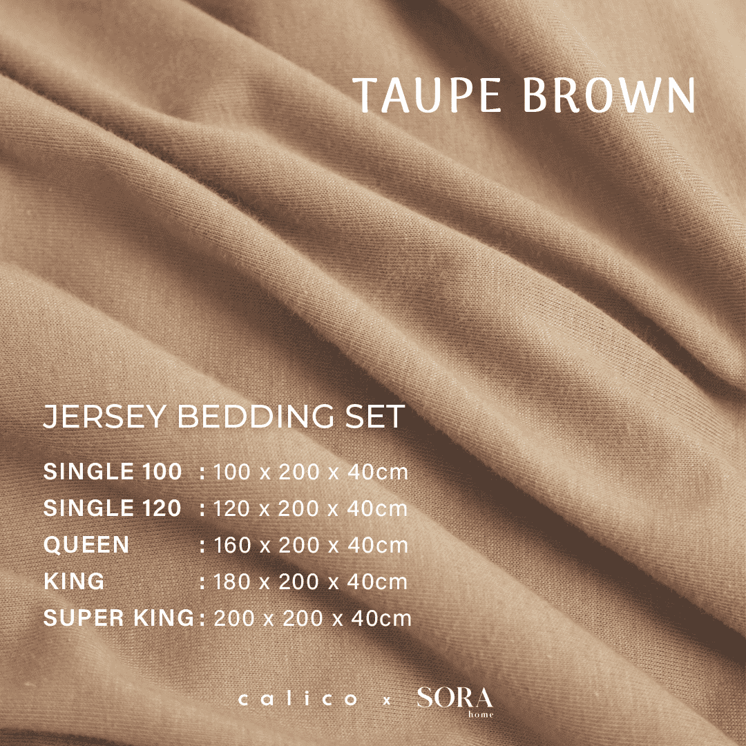 SORA CALICO Jersey Bedding Set - 100% Organic Jersey Cotton Fitted Bed Sheet Pillow Case Bolster Sprei Sarung Bantal Guling Katun Seprei Kaus Lembut Hypoallergenic TATARUMA