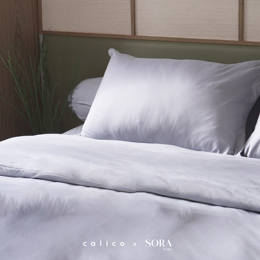 SORA CALICO Jersey Bedding Set - 100% Organic Jersey Cotton Fitted Bed Sheet Pillow Case Bolster Sprei Sarung Bantal Guling Katun Seprei Kaus Lembut Hypoallergenic TATARUMA