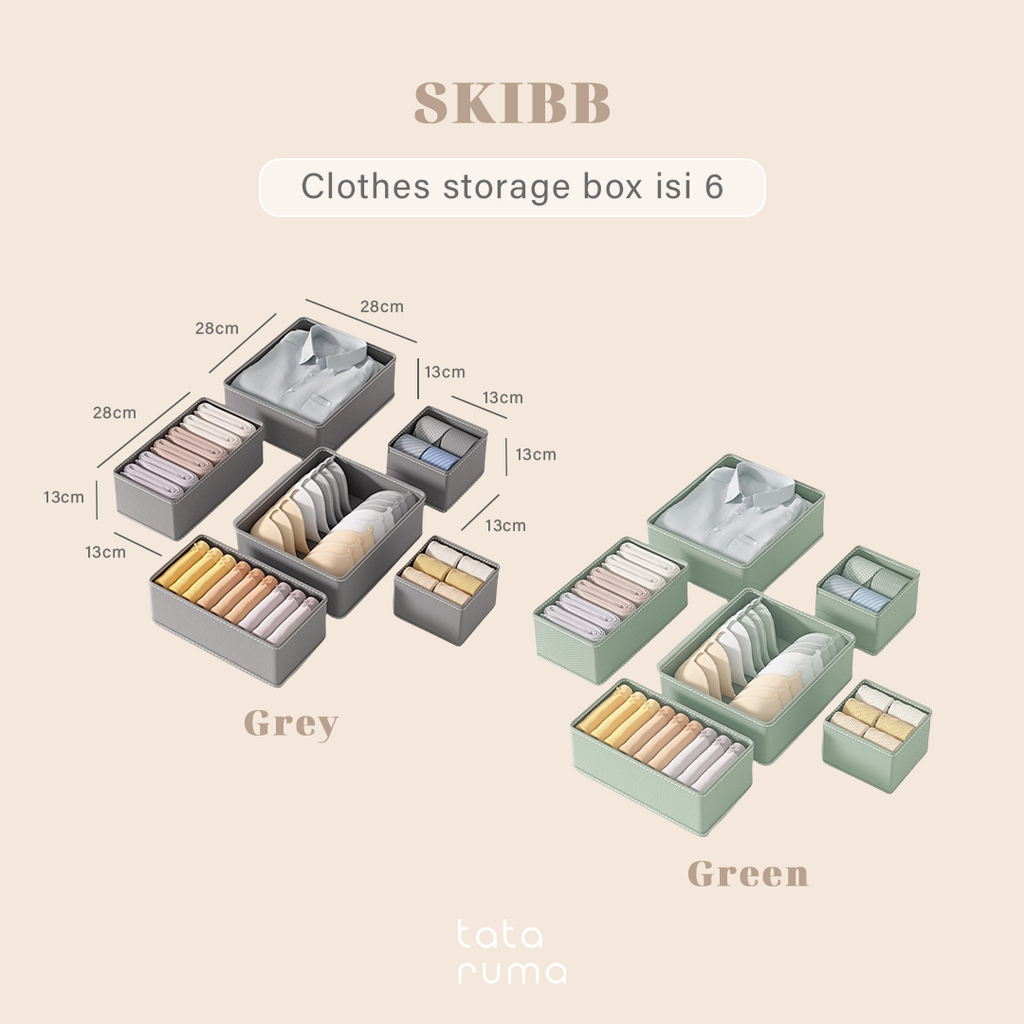 SKIBB - Clothes Storage Box set isi 6 Penyimpanan Baju/Pakaian/Dalaman Lipat Serbaguna