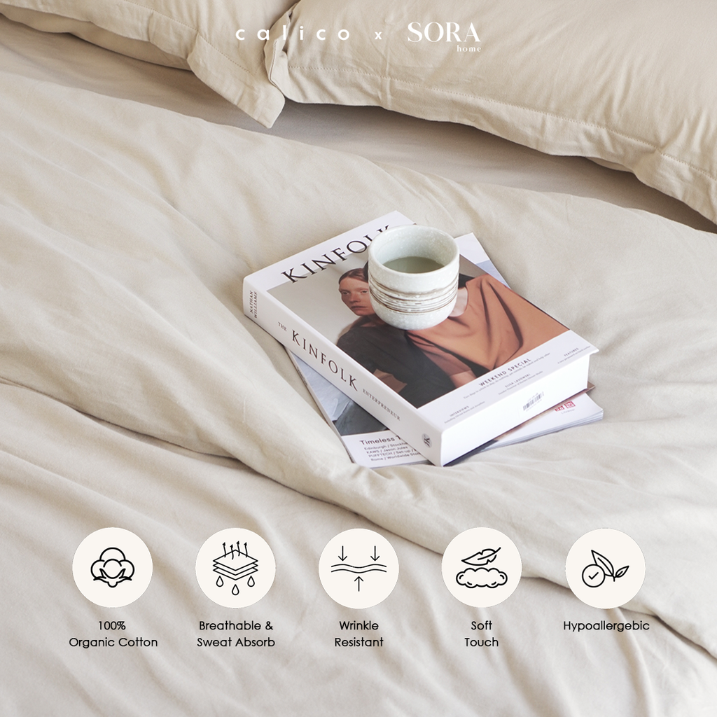 SORA CALICO Jersey Quilt Cover - 100% Organic Jersey Cotton Penutup Selimut Zipper Resleting Bertali Penutup Selimut Dalam Inner Duvet Bedcover Goose Feel Bulu Angsa Tebal Empuk Fluffy