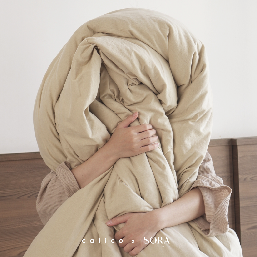 SORA CALICO Jersey Quilt Cover - 100% Organic Jersey Cotton Penutup Selimut Zipper Resleting Bertali Penutup Selimut Dalam Inner Duvet Bedcover Goose Feel Bulu Angsa Tebal Empuk Fluffy