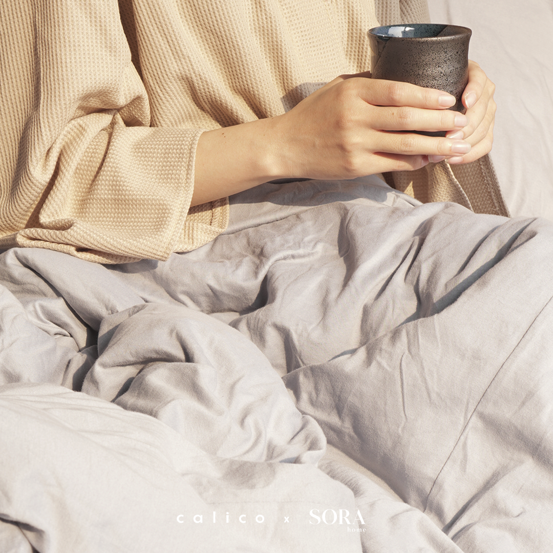 SORA CALICO Jersey Quilt Cover - 100% Organic Jersey Cotton Penutup Selimut Zipper Resleting Bertali Penutup Selimut Dalam Inner Duvet Bedcover Goose Feel Bulu Angsa Tebal Empuk Fluffy