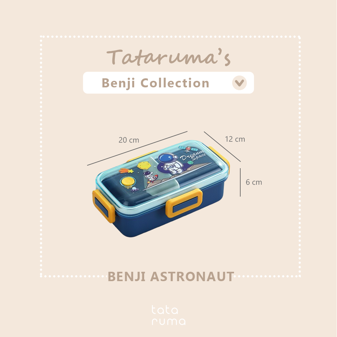 BENJI - Lunch Box Tempat Makan Kotak Bekal Plastik Anak Bergambar Lucu dengan Sekat dan Sendok