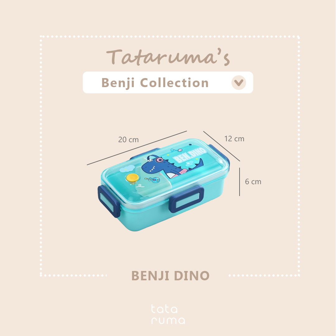 BENJI - Lunch Box Tempat Makan Kotak Bekal Plastik Anak Bergambar Lucu dengan Sekat dan Sendok