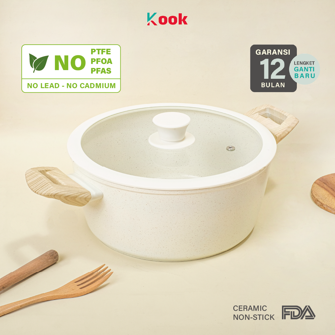 KOOK [BUNDLE PAN+5 SUTIL] CASSEROLE + KIORA 5pcs Utensils - Alat Masak Panci Besar Anti Lengket Jumbo Non-toxic Ceramic Non-stick Pan Silicone Cooking Kitchen Utensil Telur Cetak Sosis Sayur Pancake Martabak