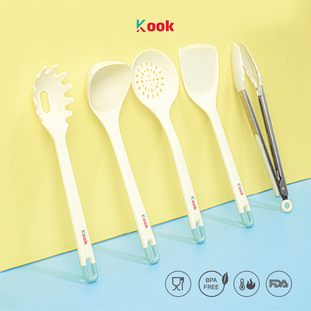 KOOK [BUNDLE PAN+5 SUTIL] CASSEROLE + KIORA 5pcs Utensils - Alat Masak Panci Besar Anti Lengket Jumbo Non-toxic Ceramic Non-stick Pan Silicone Cooking Kitchen Utensil Telur Cetak Sosis Sayur Pancake Martabak