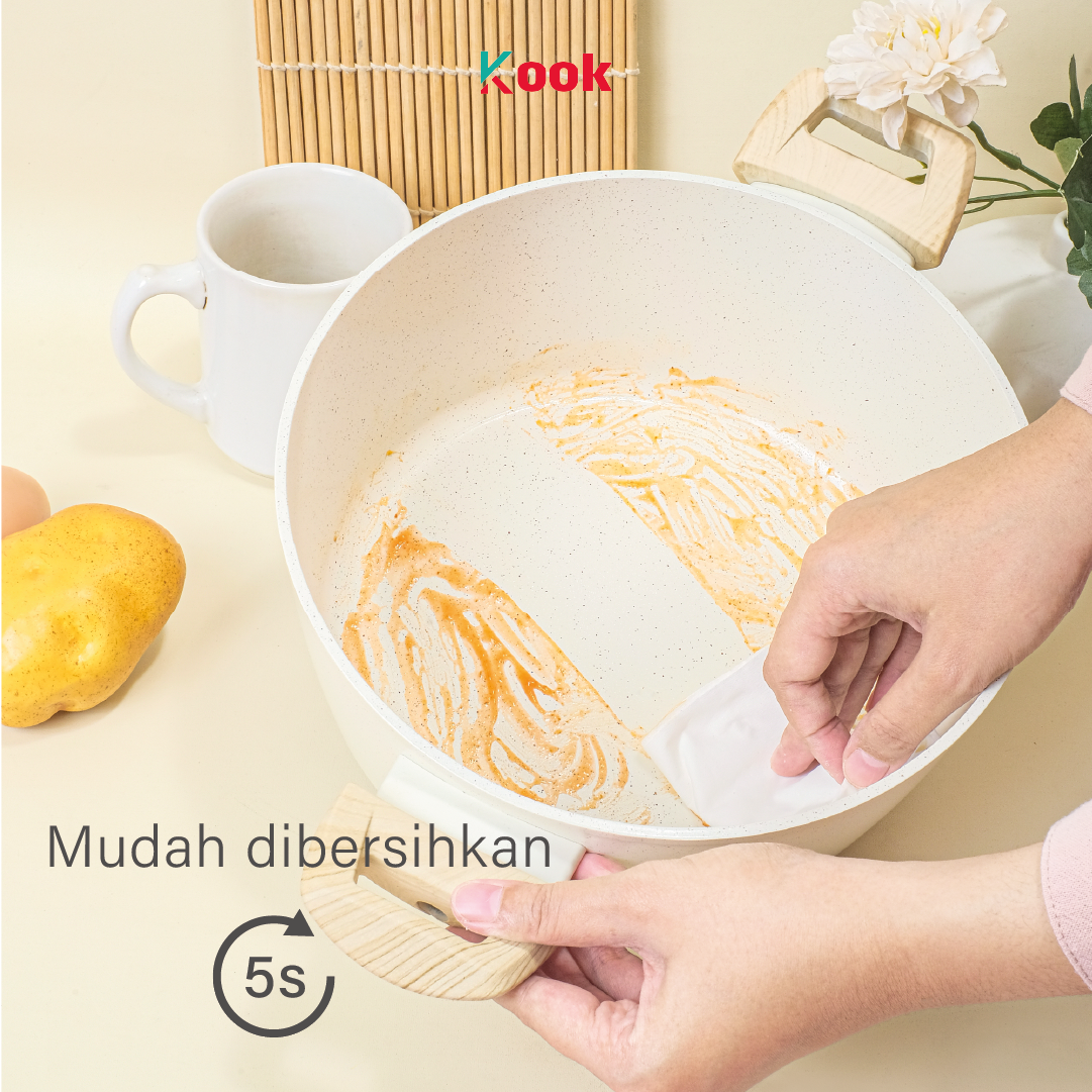 KOOK [BUNDLE PAN+5 SUTIL] CASSEROLE + KIORA 5pcs Utensils - Alat Masak Panci Besar Anti Lengket Jumbo Non-toxic Ceramic Non-stick Pan Silicone Cooking Kitchen Utensil Telur Cetak Sosis Sayur Pancake Martabak