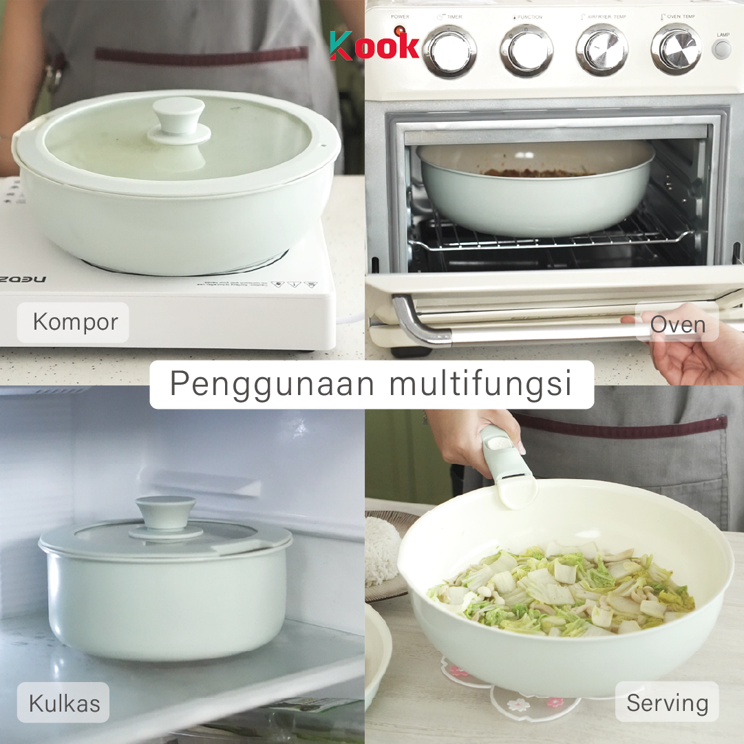 KOOK [BUNDLE PAN+5 SUTIL] 6IN1 PAN SET + KIORA 5pcs Utensils - Non-toxic Ceramic Non-stick Pan Gagang Lepas Pasang Silicone Cooking Kitchen Utensil Telur Cetak Sosis Sayur Pancake Martabak Non-toxic Ceramic Non-stick Pan