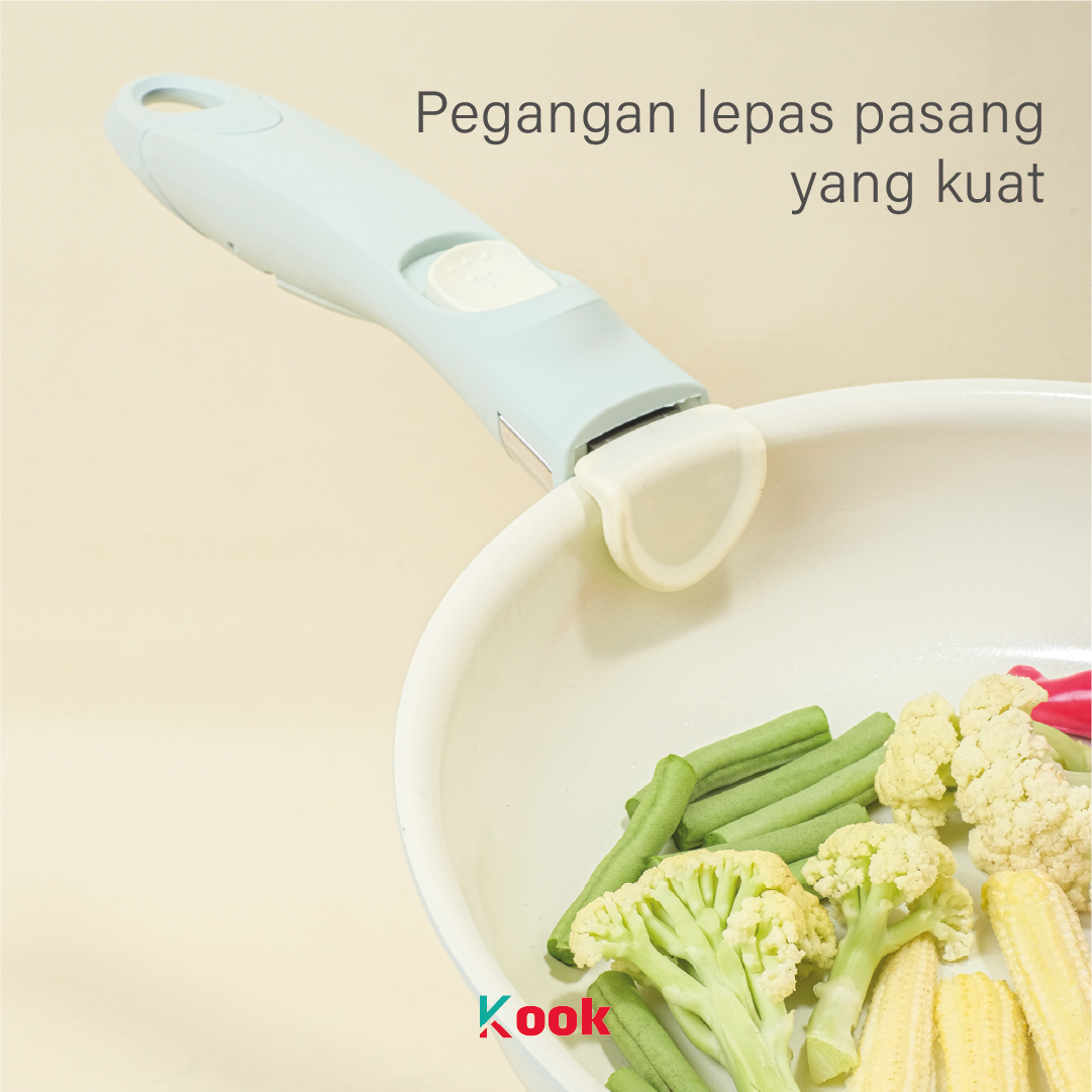 KOOK [BUNDLE PAN+5 SUTIL] 6IN1 PAN SET + KIORA 5pcs Utensils - Non-toxic Ceramic Non-stick Pan Gagang Lepas Pasang Silicone Cooking Kitchen Utensil Telur Cetak Sosis Sayur Pancake Martabak Non-toxic Ceramic Non-stick Pan