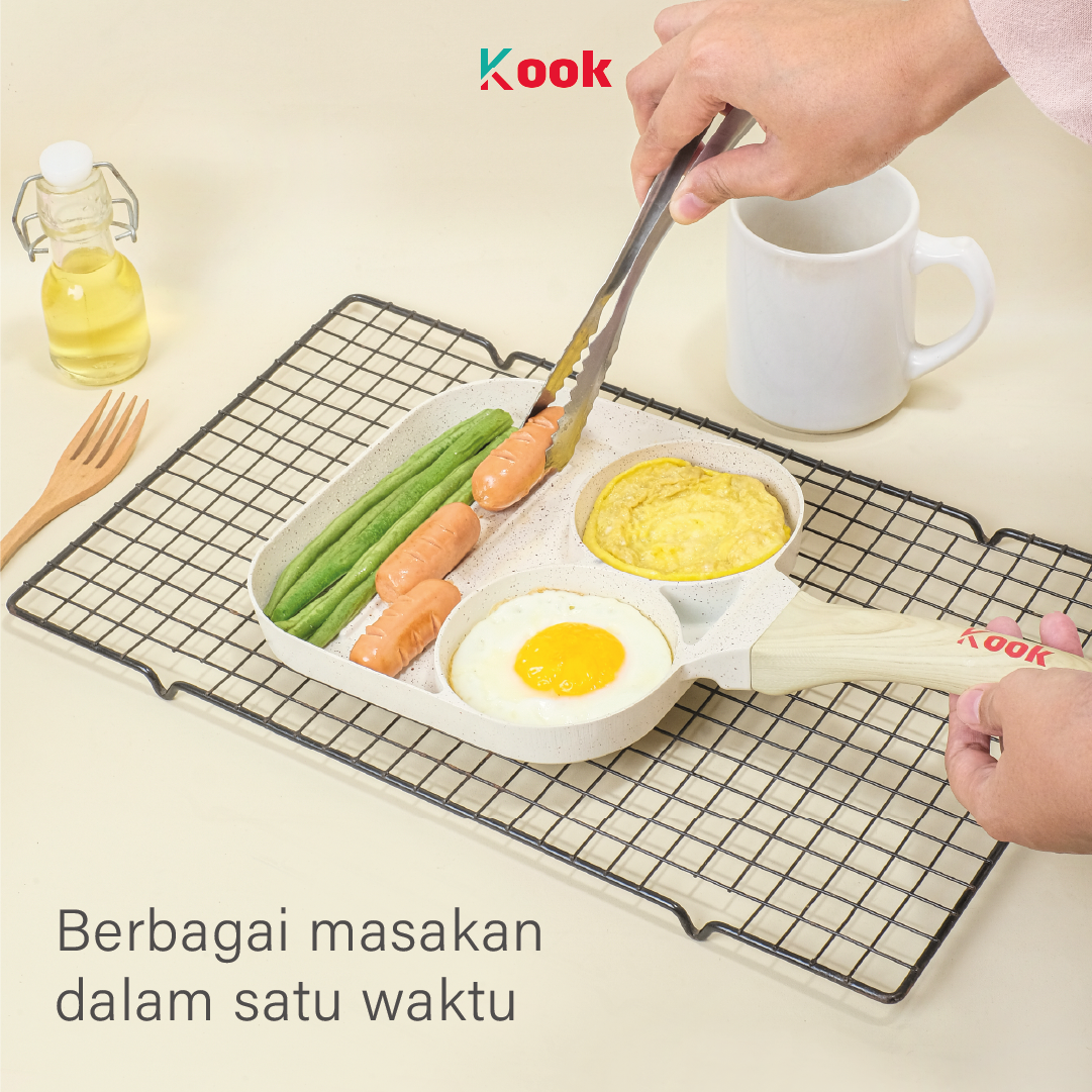 KOOK [BUNDLE PAN+5 SUTIL] Brunch Pan + KIORA 5pcs Utensils - Alat Masak 3in1 Panci Wajan Sarapan Anti Lengket Silicone Cooking Kitchen Utensil Telur Cetak Sosis Sayur Pancake Martabak Non-toxic Ceramic Non-stick Pan