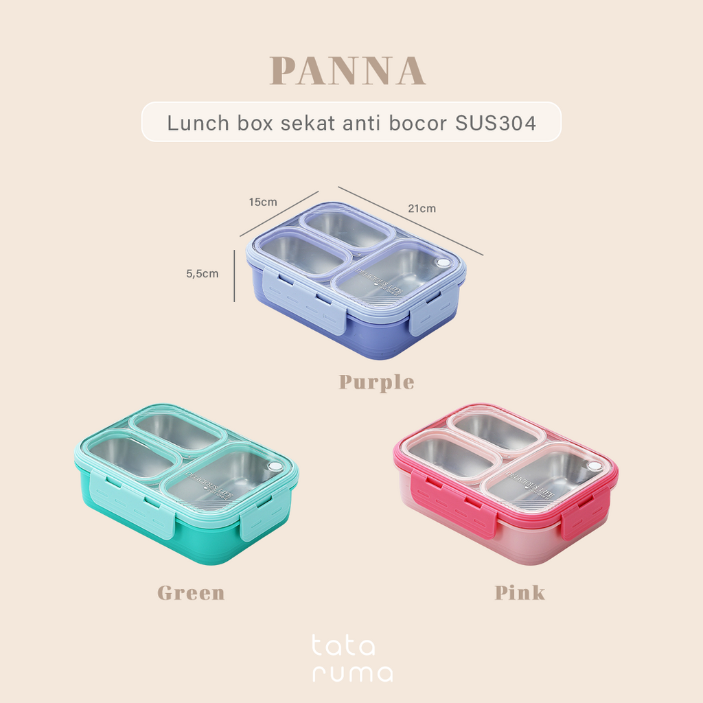 PANNA - Lunch Box Stainless 304 Sekat Kotak Bekal Anti Bocor Tumpah