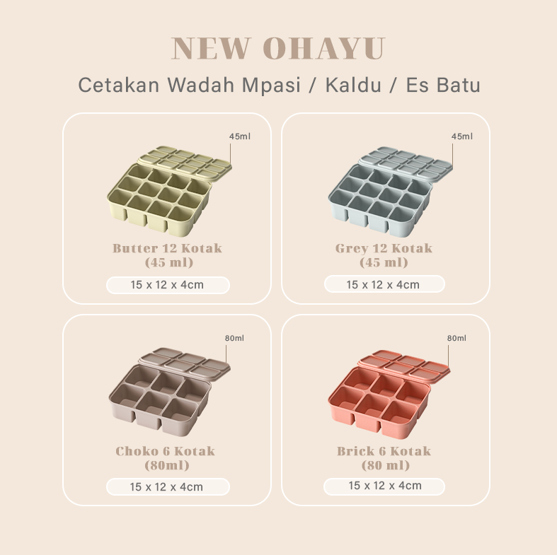 NEW OHAYU - Cetakan Wadah MPASI/Kaldu/Es Batu BPA FREE Sekat Food Prep Nasi Lauk Porsian  Silicone Tahan Panas Dingin