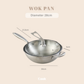 KOOK TEXTURA Wok Pan 28cm Tri-ply Fully Clad Textured Stainless Steel 18/10 Zero Coating SUS 304 Interior 403 Exterior Non-toxic PFOA PTFE Free Grafir Nama Engrave Gift Housewarming Wedding Birthday Hampers
