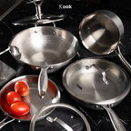 KOOK TEXTURA Fry Pan 24cm Tri-ply Fully Clad Textured Stainless Steel 18/10 Zero Coating SUS 316 Interior 403 Exterior Non-toxic PFOA PTFE Free Grafir Nama Engrave Gift Housewarming Wedding Birthday Hampers