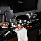 KOOK TEXTURA Fry Pan 24cm Tri-ply Fully Clad Textured Stainless Steel 18/10 Zero Coating SUS 316 Interior 403 Exterior Non-toxic PFOA PTFE Free Grafir Nama Engrave Gift Housewarming Wedding Birthday Hampers