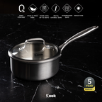 KOOK TEXTURA Sauce Pan 18cm Tri-ply Fully Clad Textured Stainless Steel 18/10 Zero Coating SUS 316 Interior 403 Exterior Non-toxic PFOA PTFE Free Grafir Nama Engrave Gift Housewarming Wedding Birthday Hampers