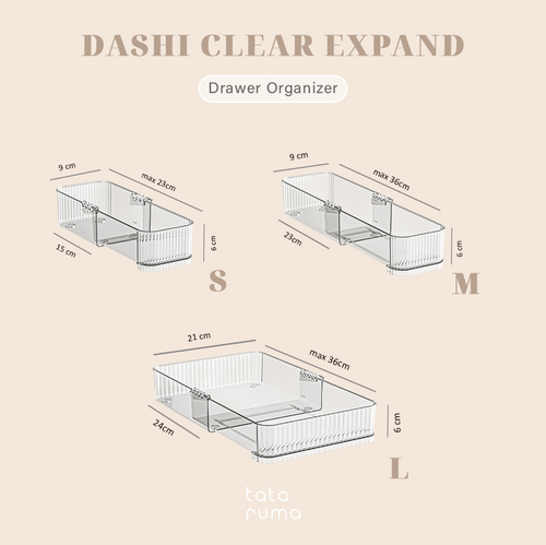 DASHI EXPAND CLEAR - Drawers Organizer Adjustable Kotak Penyimpanan Laci Panjang Pendek Bisa Diatur Pembatas Divider
