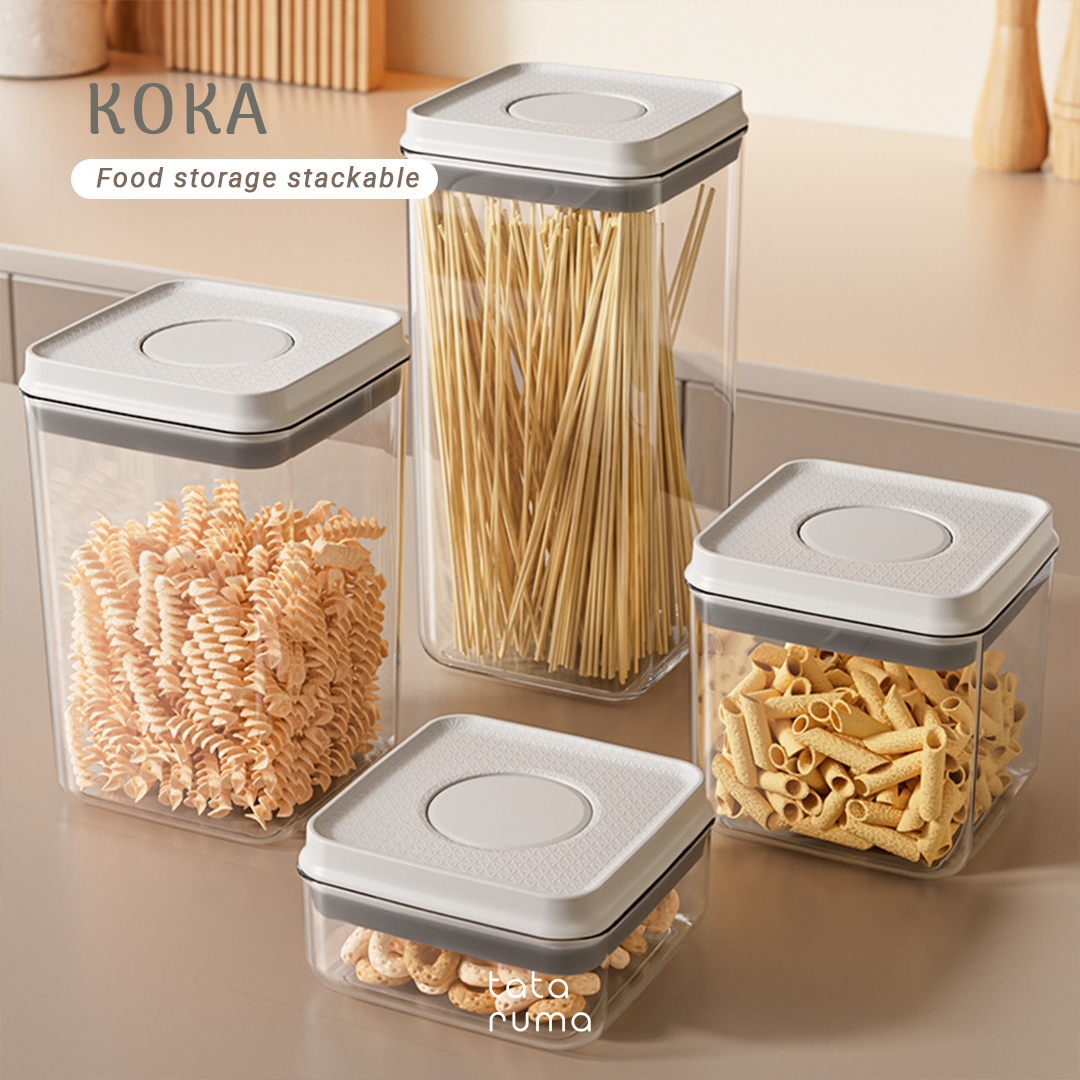 KOKA - Toples Wadah Cemilan Snack Press-Type Sealed Jar Minimalis Estetik Transparan Bening Clear Storage Jar Food Container