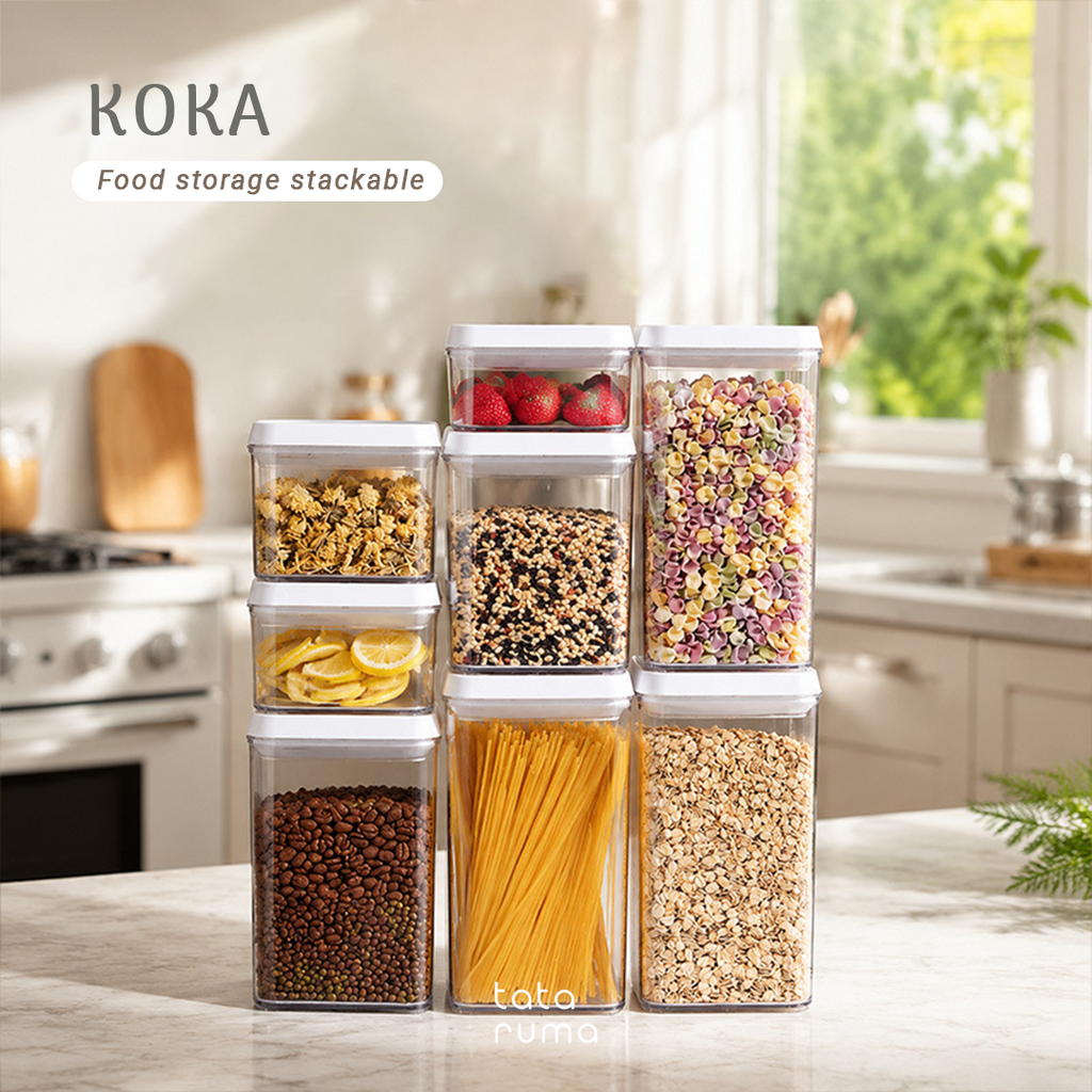 KOKA - Toples Wadah Cemilan Snack Press-Type Sealed Jar Minimalis Estetik Transparan Bening Clear Storage Jar Food Container