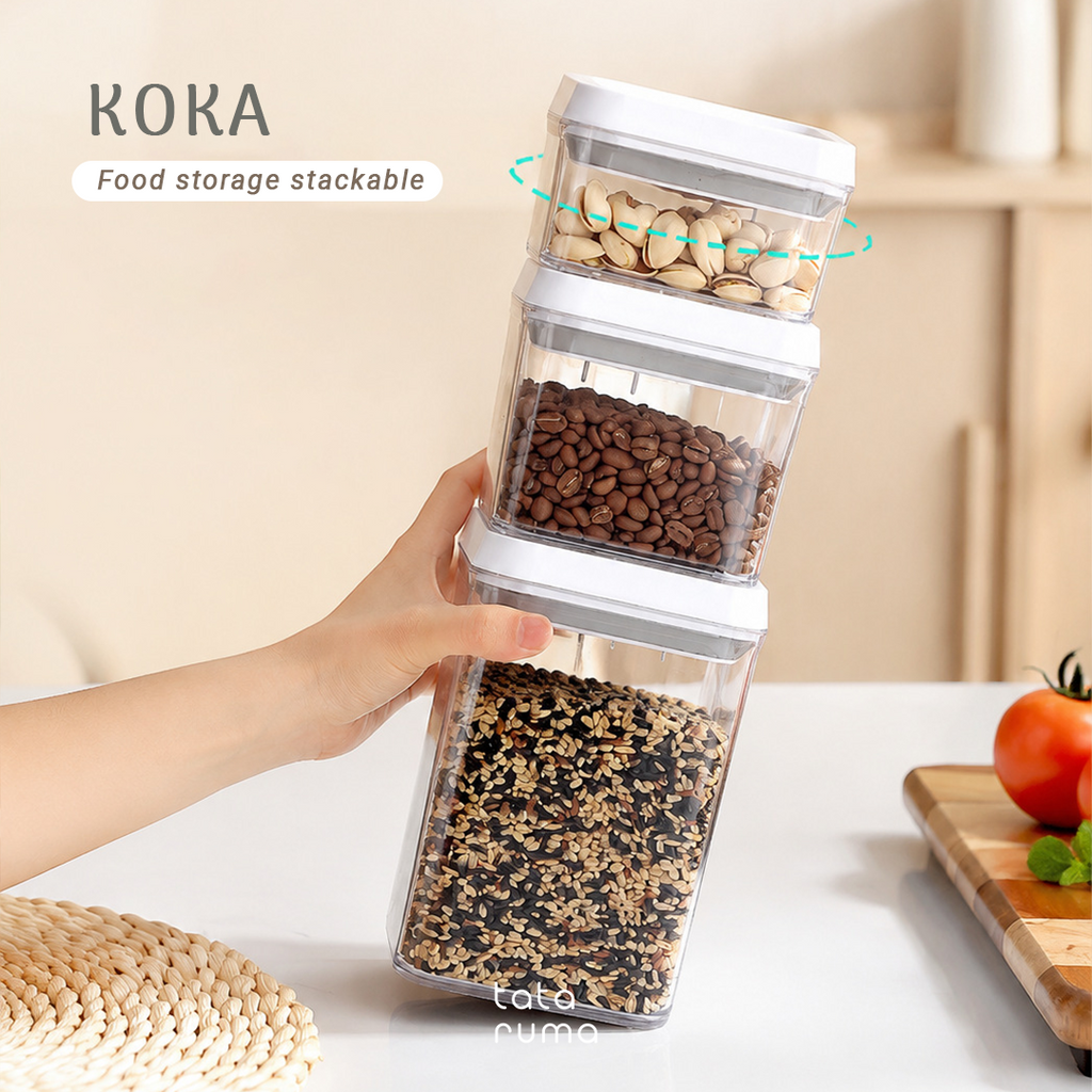 KOKA - Toples Wadah Cemilan Snack Press-Type Sealed Jar Minimalis Estetik Transparan Bening Clear Storage Jar Food Container