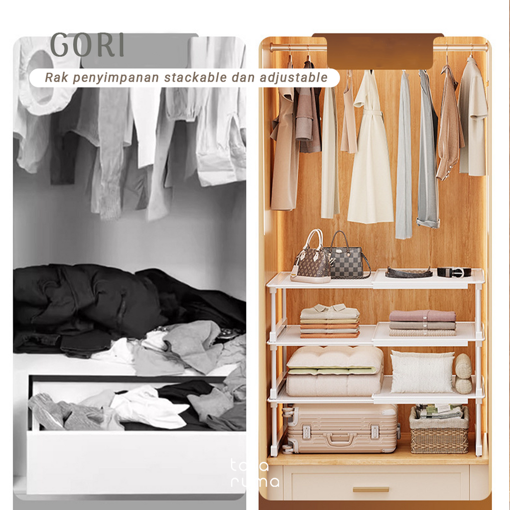 GORI - Rak Sekat Lemari Baju Penyimpanan Serbaguna Partisi Adjustable dan Stackable