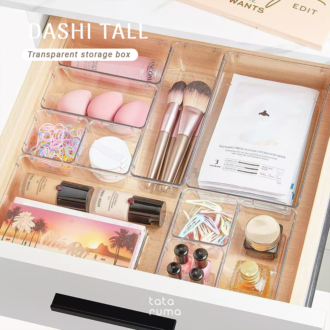 DASHI TALL - Drawer Organizer Transparent Storage Box Kotak Penyimpanan Sekat Divider Pembatas Laci