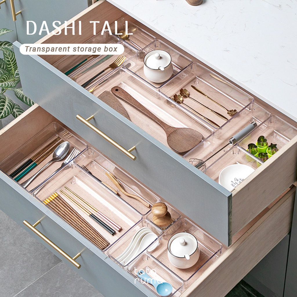 DASHI TALL - Drawer Organizer Transparent Storage Box Kotak Penyimpanan Sekat Divider Pembatas Laci