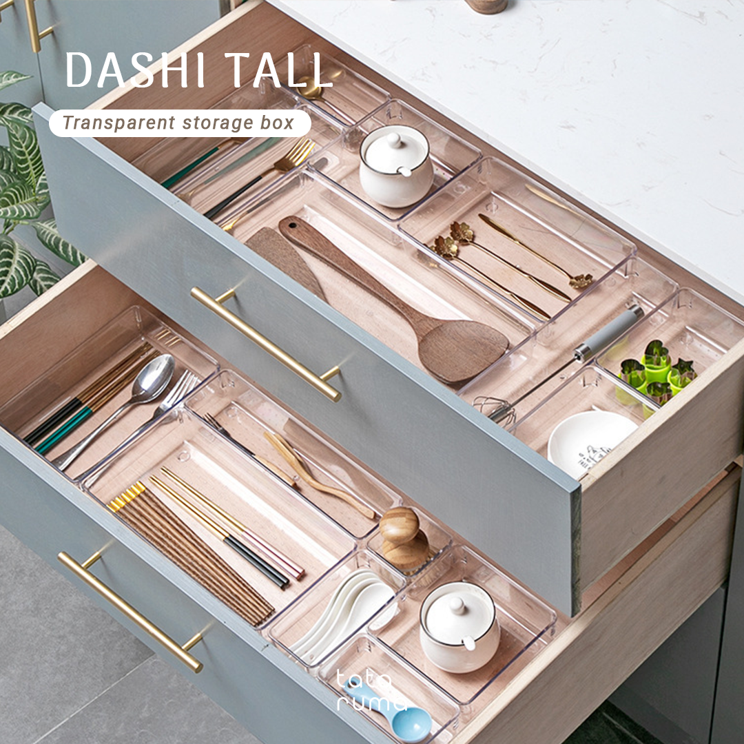 DASHI TALL - Drawer Organizer Transparent Storage Box Kotak Penyimpanan Sekat Divider Pembatas Laci