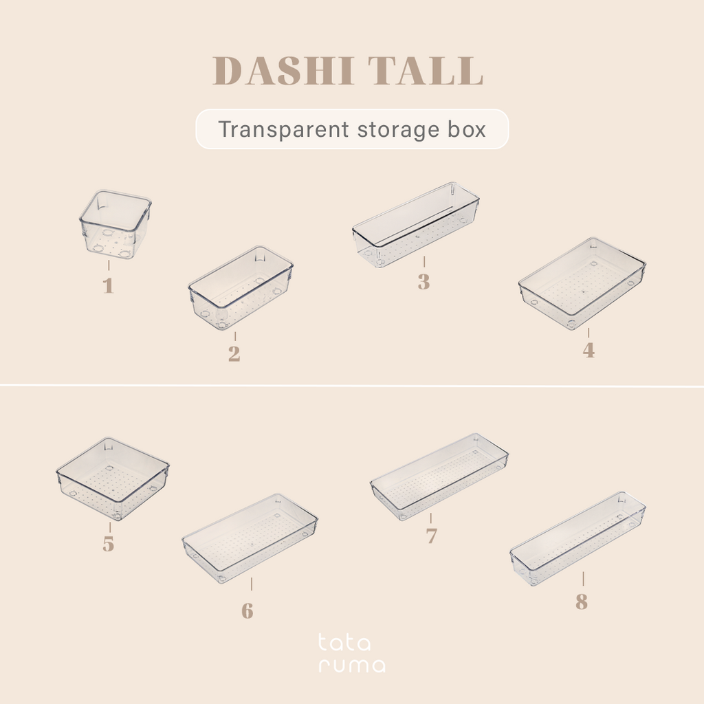 DASHI TALL - Drawer Organizer Transparent Storage Box Kotak Penyimpanan Sekat Divider Pembatas Laci