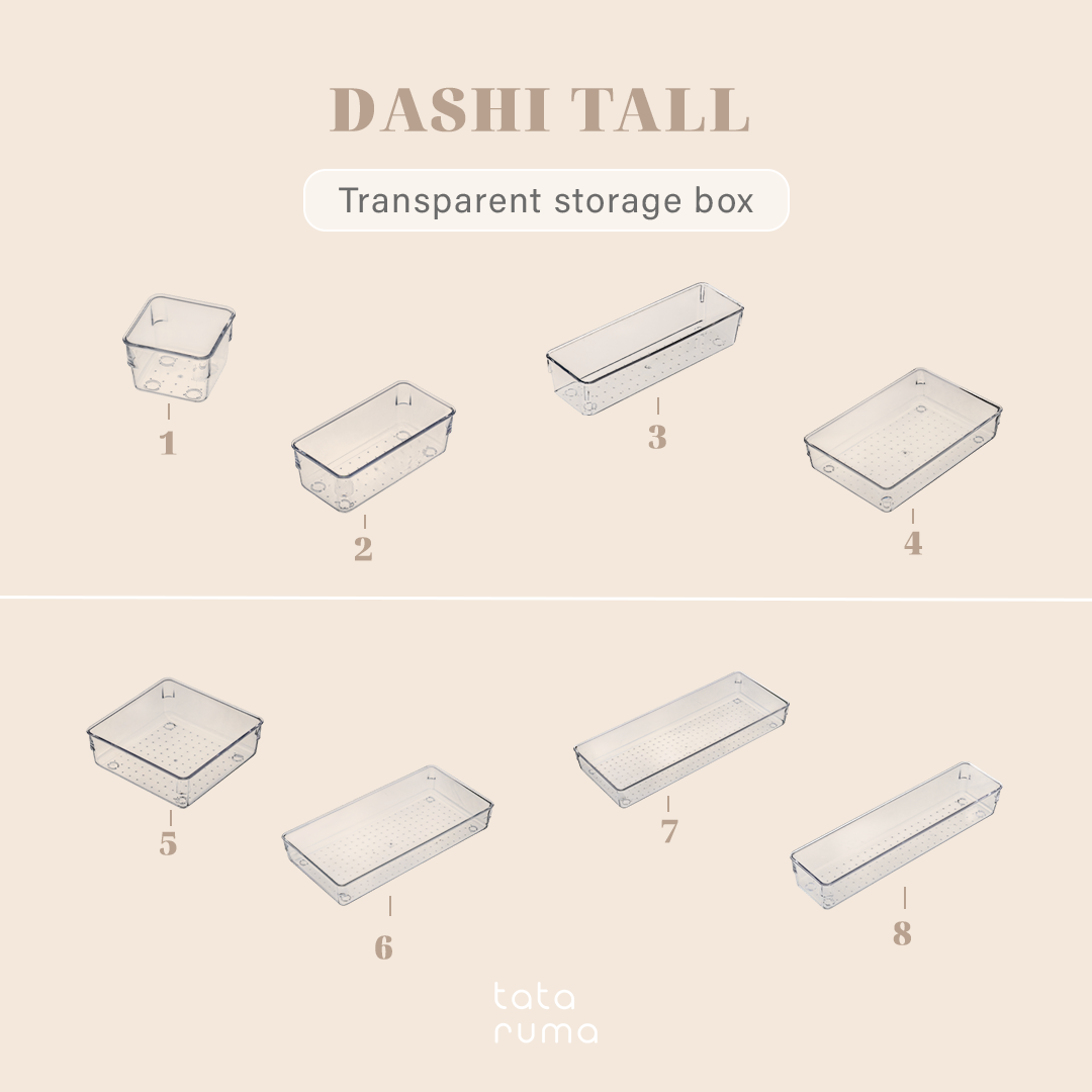 DASHI TALL - Drawer Organizer Transparent Storage Box Kotak Penyimpanan Sekat Divider Pembatas Laci