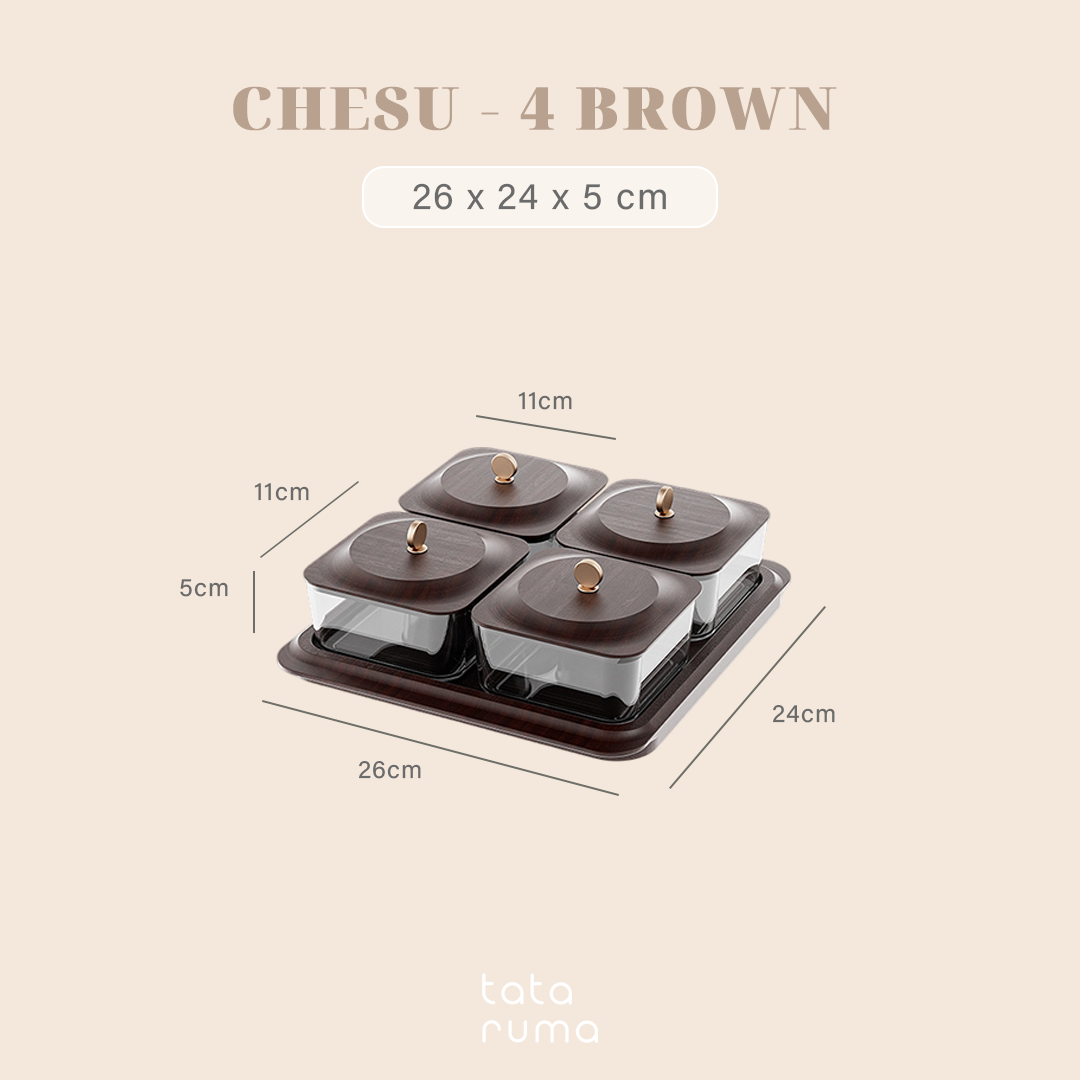 CHESU - Toples Cemilan Snack Permen Wadah Nampan Lebaran Motif Serat Kayu