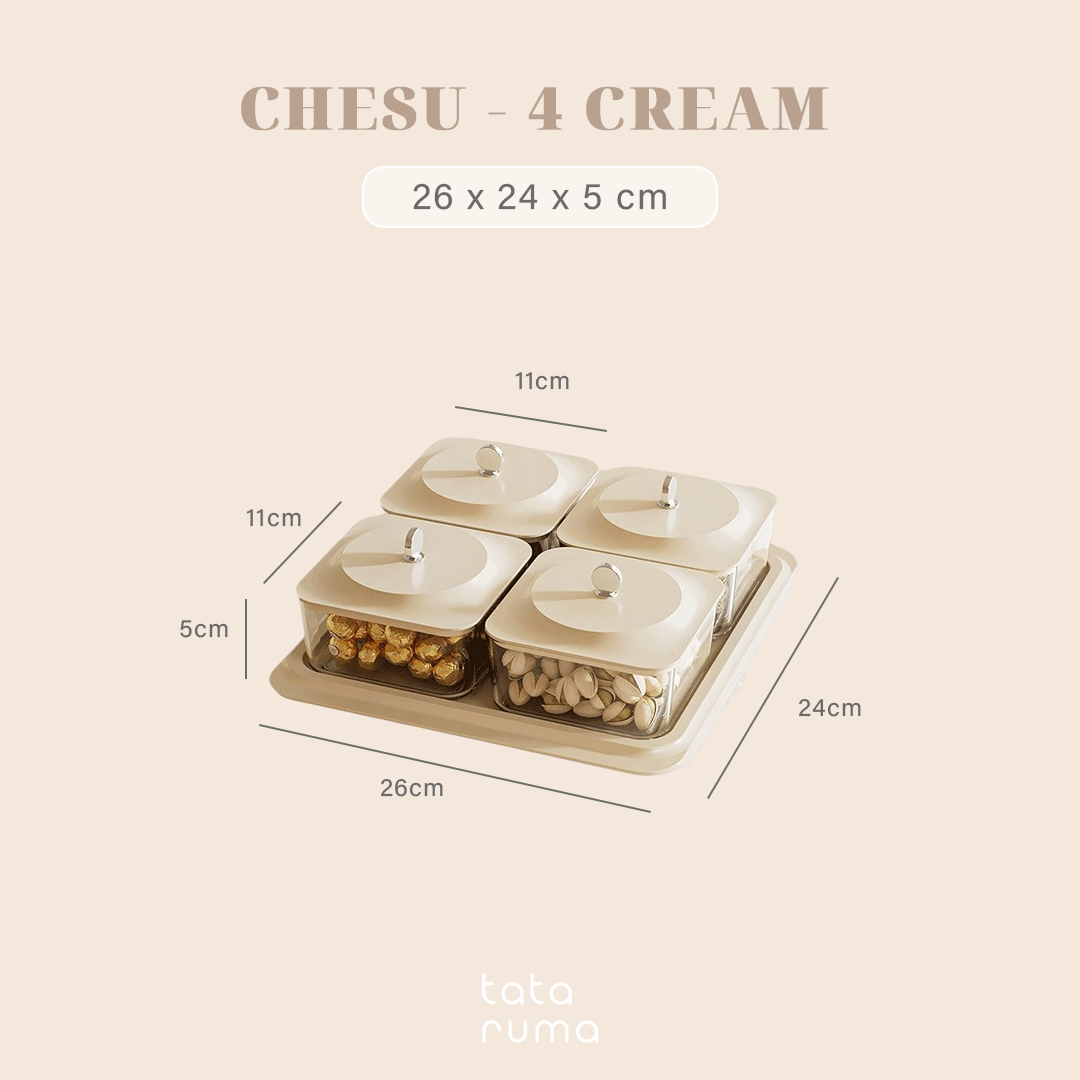 CHESU - Toples Cemilan Snack Permen Wadah Nampan Lebaran Motif Serat Kayu