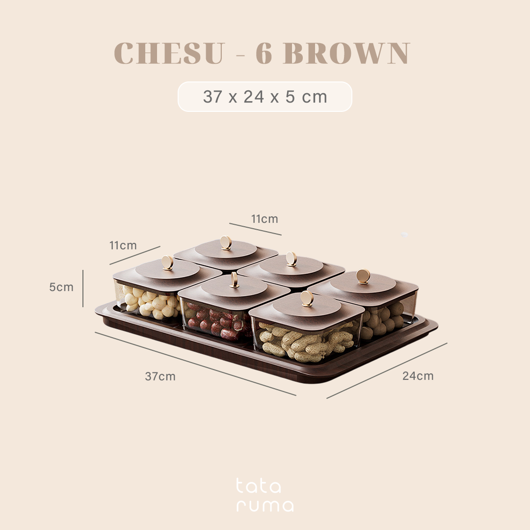 CHESU - Toples Cemilan Snack Permen Wadah Nampan Lebaran Motif Serat Kayu