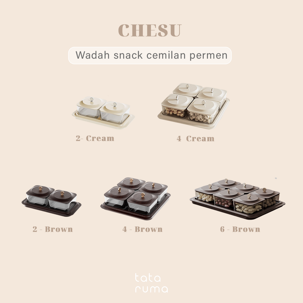 CHESU - Toples Cemilan Snack Permen Wadah Nampan Lebaran Motif Serat Kayu