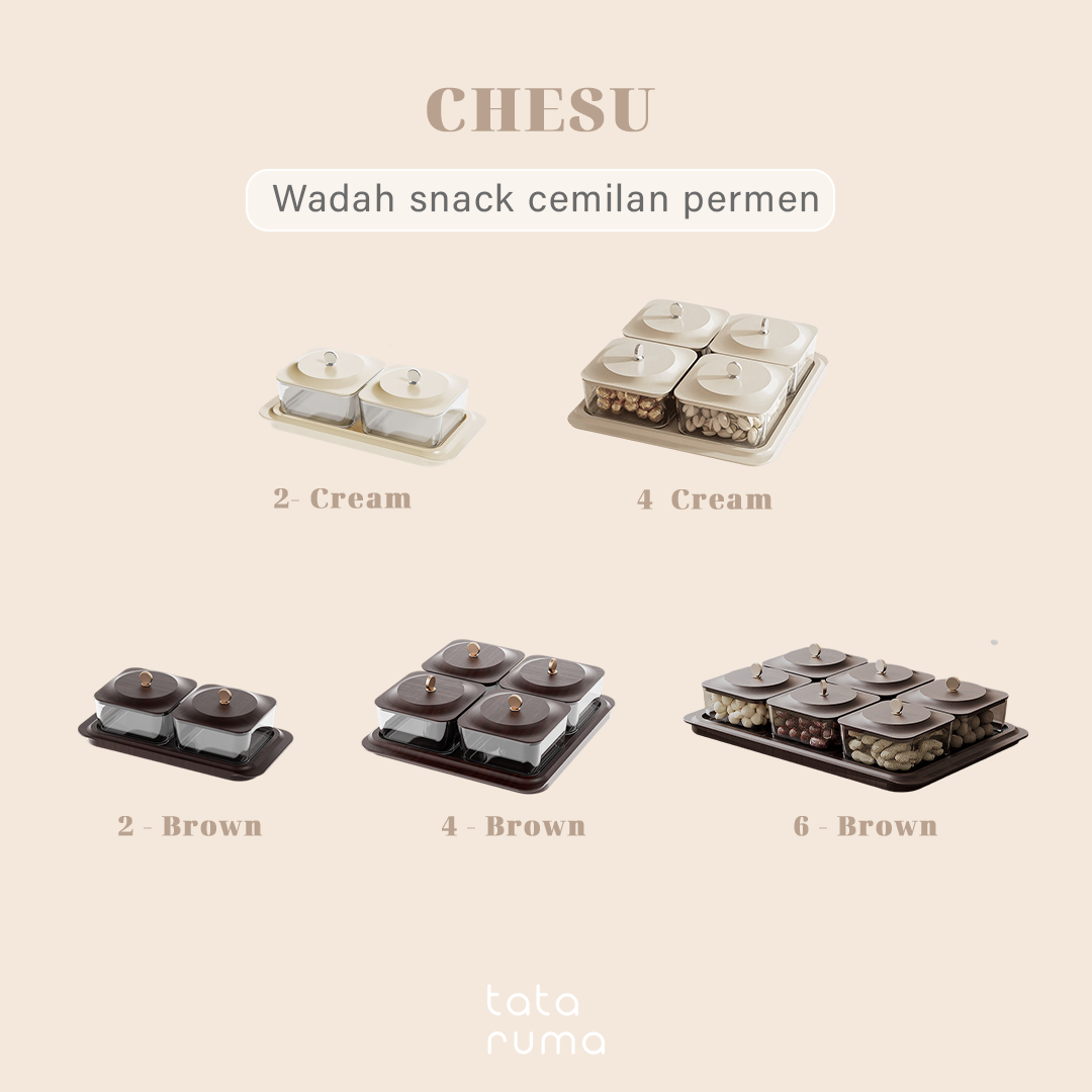 CHESU - Toples Cemilan Snack Permen Wadah Nampan Lebaran Motif Serat Kayu